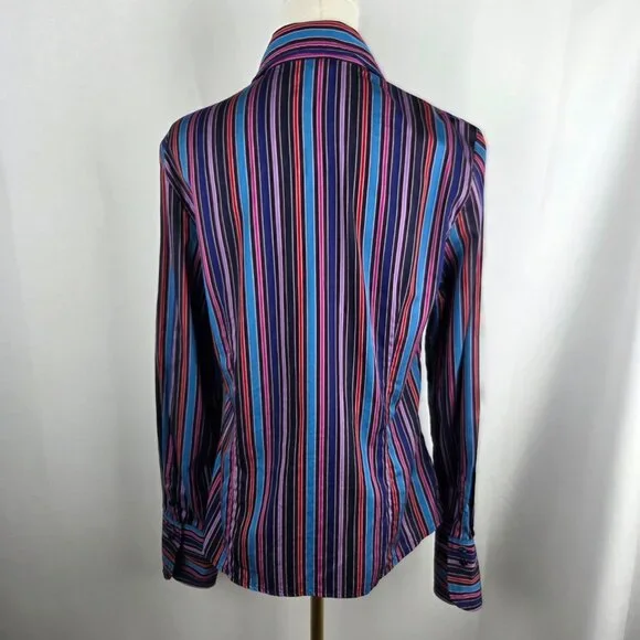 Faconnable Womens ButtonUp Shirt Sz 42 Medium Striped Multi Colorful Silky Retro - Picture 4 of 9